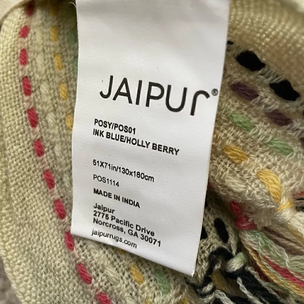 NWT Jaipur Posy Multicolor Acrylic Throw Blanket  51”x 71” Made In India